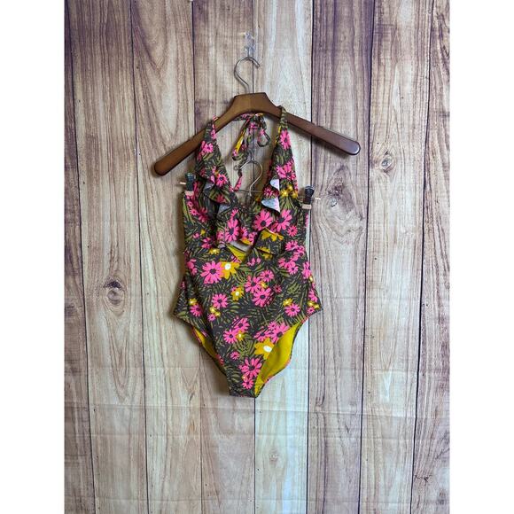 Aerie Tropical Floral Full Coverage One-Piece SwimSuit Women's Size M - Picture 1 of 7